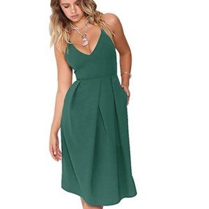 Green Thin Strap V-Neck Dress